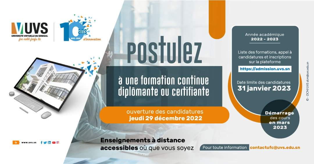L’Université virtuelle du Sénégal, a lancé une campagne de recrutement au titre des formations continues