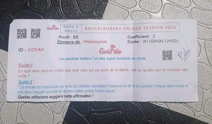 Correction Philosophie - République de Guinée - Bac 2023