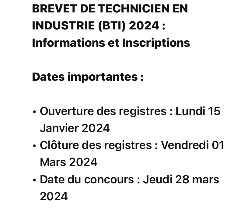 BREVET DE TECHNICIEN EN INDUSTRIE (BTI) 2024 : Informations et Inscriptions