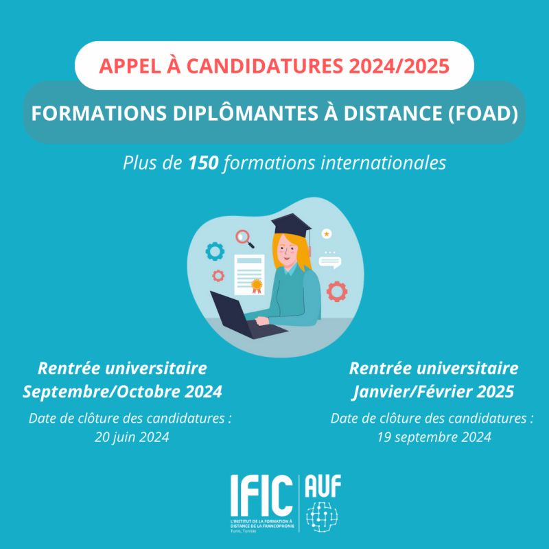 Appel à candidatures 2024/2025 pour les formations diplômantes à distance de l'IFIC