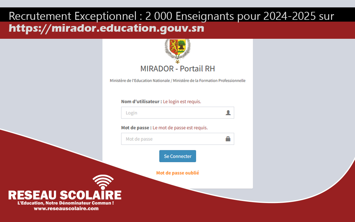 Les modalités et conditions pour recrutement de 2 000 Enseignants de l’année 2024-2025
