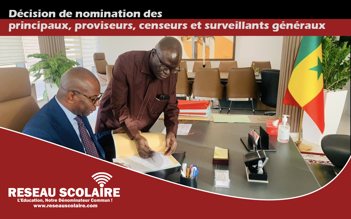 Décision de nomination des principaux, proviseurs, censeurs et surveillants généraux