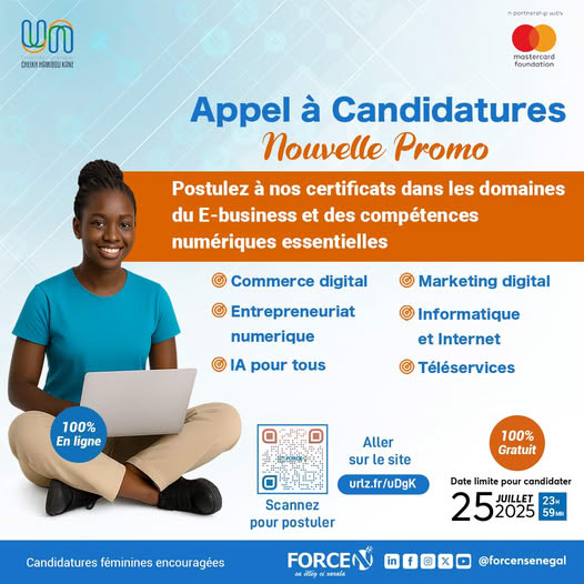 FORCEN Sénégal | Appel à candidatures – Formation certifiante en E-Business et Compétences Numériques Essentielles